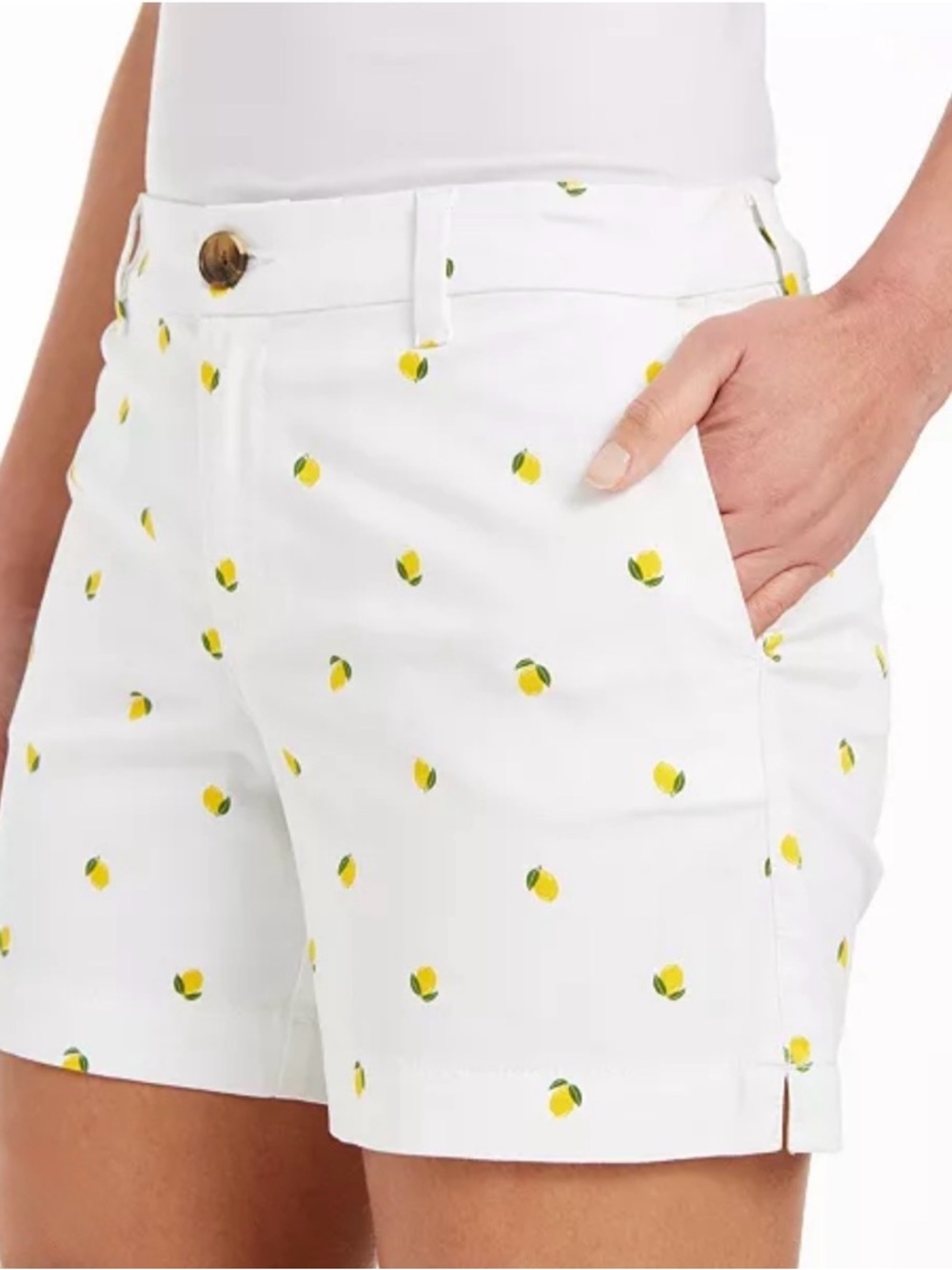 Loft White Twill Embroidered Lemon-Print Mid Rise Shorts Size 6 US